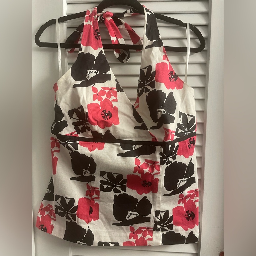 Dorby VINTAGE Size 12 99s Y2K Tailored Side Zip HalterTop Like New-Blk/Pink/Wh